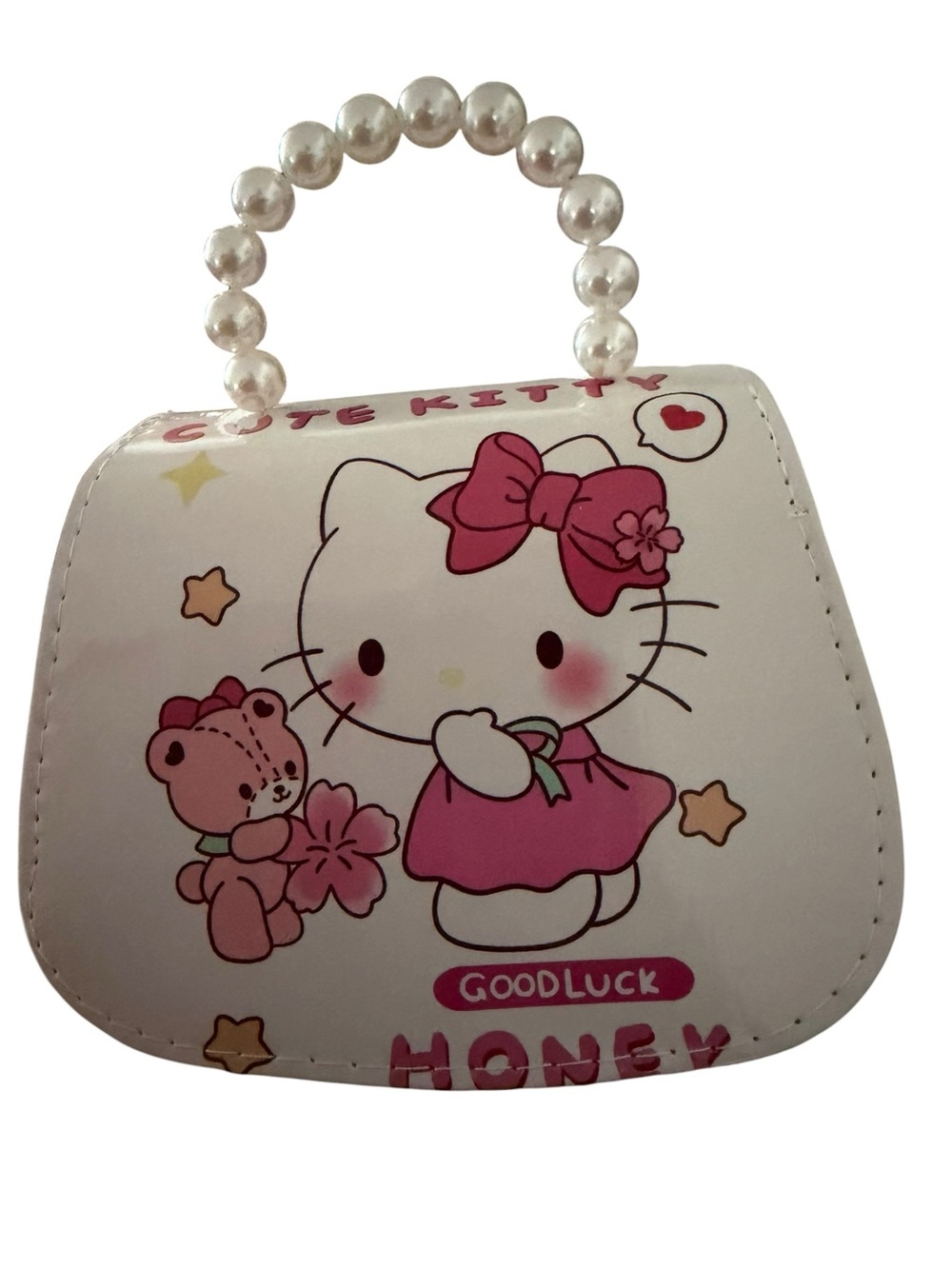 Hello Kitty White and Pink Kids Bag with Pearl Handle - Picture 3 of 7